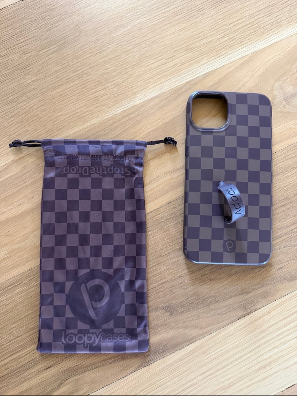 Loopy Case LV Checkered Brown iPhone 14 Pro Max Case with Grip Loop